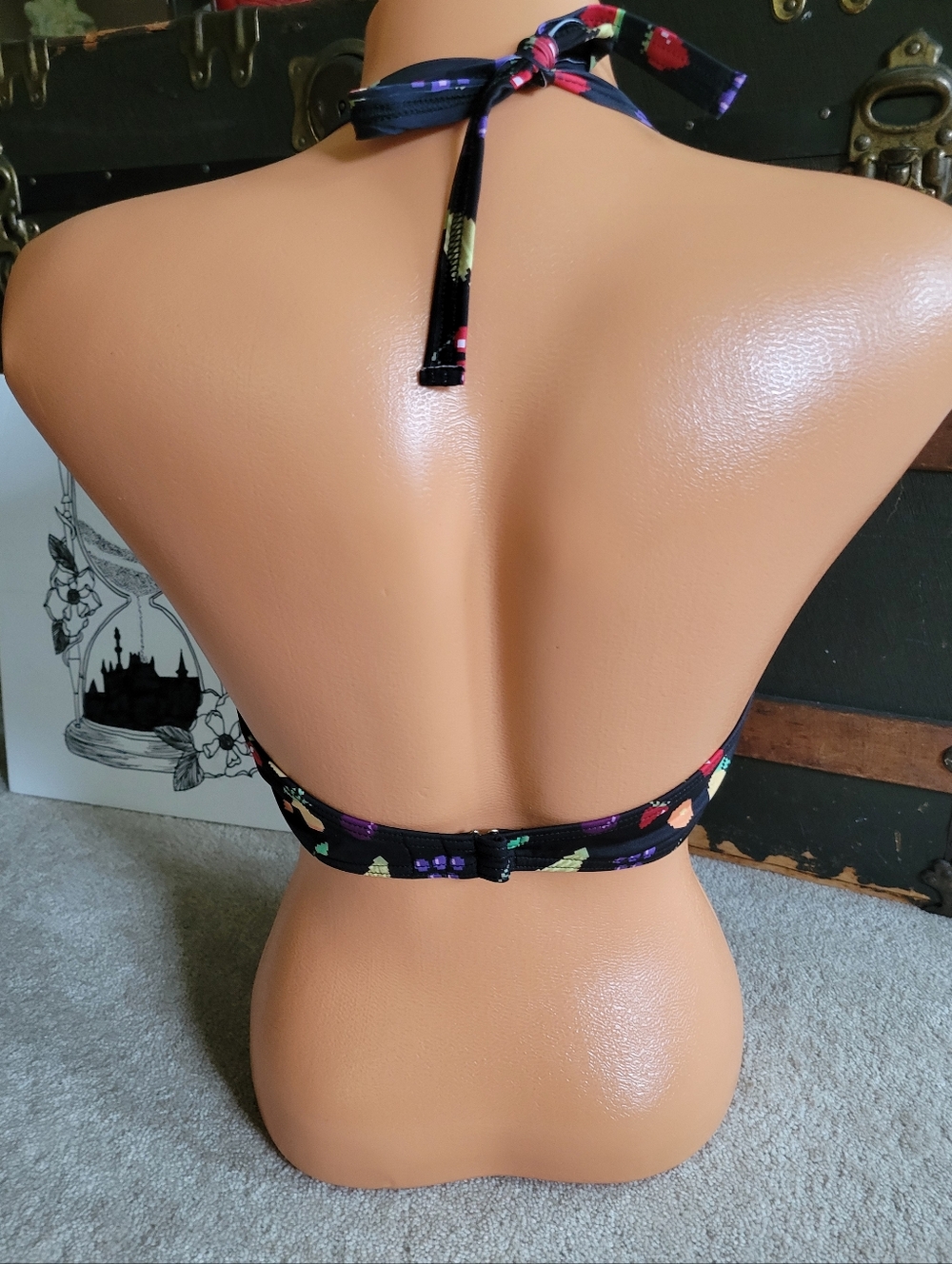 Modcloth Pixel Fruit Swim Bikini Top Retro Pac Man Sz Large Cherries Oranges NEW - Picture 4 of 7